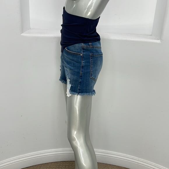 Spécial A  Los Angeles  Maternity Distress Jeans Short Lace inset  Blue Size M - Picture 4 of 8